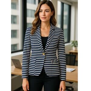 Lauren Ralph Lauren NWT Navy White Striped Cotton Blazer Women’s XL